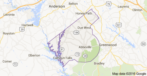 Map of Abbeville Couny, South Carolina